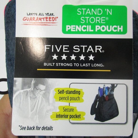 Five Star Mead Stand ‘N Store Micro-Mesh Pencil Pouch Navy Pink Interior Pockets - Picture 3 of 5